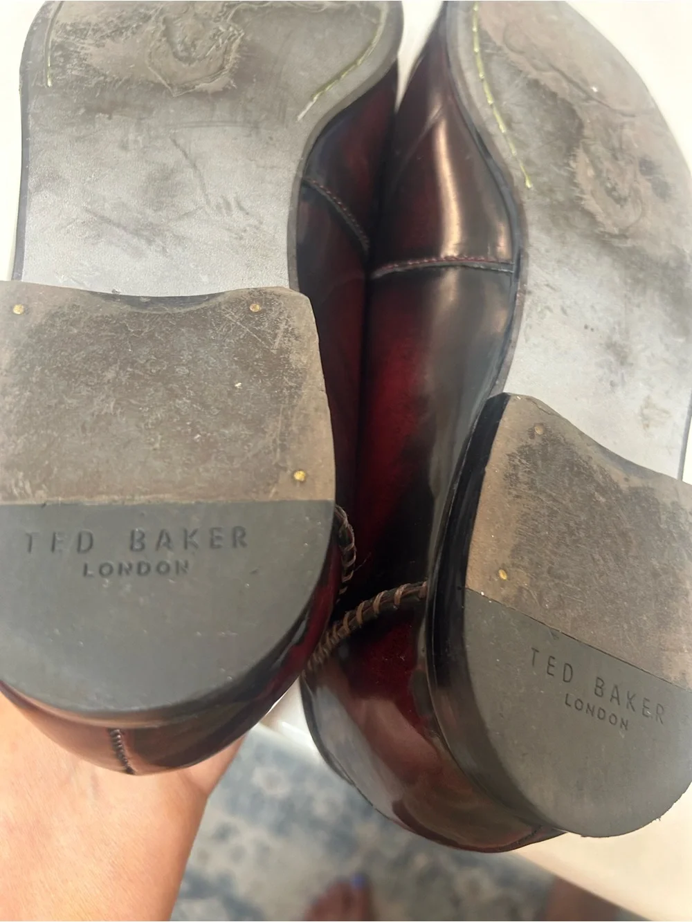 TED BAKER hand burnished square toe men’s loafers. Size 13. Hand stitched